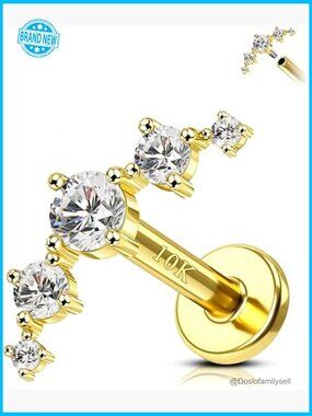 10K Gold Helix Earring Stud 16g Flat Back Cartilage Piercing Jewelry Elegant